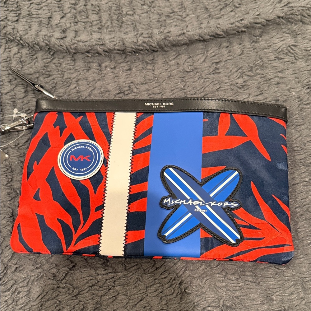 Michael Kors Red and Blue Patterned Toiletry Bag